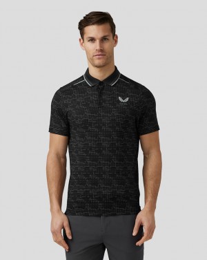 Castore Golf Printed Tech Polo Negros | CMTZ-34921