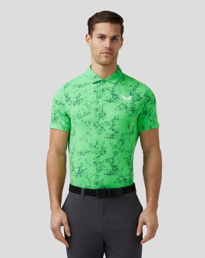 Castore Golf Short Sleeve Geo Printed Polo Lime | NBSL-43298