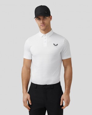 Castore Golf Textured Pique Stripe Polo Blancos | VNXO-75048